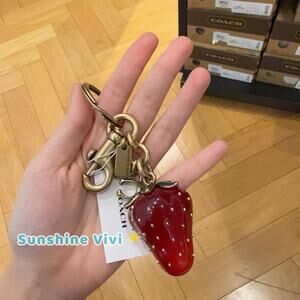 NWT Coach Strawberry Bag Charm CAO50 BRASS/Red with dust bag